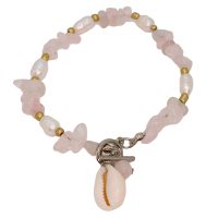 ROSE QUARTZ & PEARL BRACELET W/ COWRIE SHELL