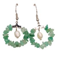 AVENTURINE CHIP HOOP EARRINGS W/ PEARL