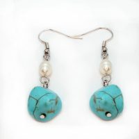 DYED HOWLITE BLOB W/ PEARL EARRINGS