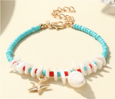 AQUA BEAD, SHELL AND SEA-STAR ANKLET