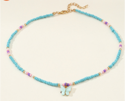 BLUE BEAD BLUE BUTTERFLY CHOKER