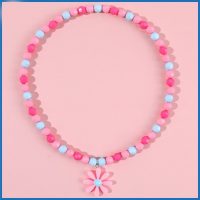 COLOURED BEADS PINK FLOWER CHOKER