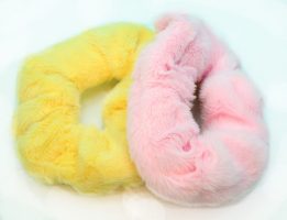 2-PIECE PINK AND YELLOW FLEECE SCRUNCHIE SET