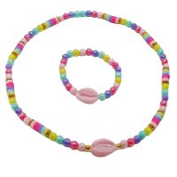 COLOURED BEAD PINK SHELL CHOKER BRACELET SET