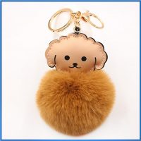 TAN POM POM PUPPY KEYRING