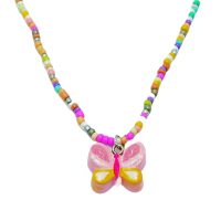 PASTEL SEED BEAD CHOKER W/ PINK BUTTERFLY