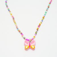 PASTEL SEED BEAD CHOKER W/ PINK BUTTERFLY