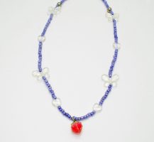 PURPLE SEED BEAD NECKLACE W/ STRAWBERRY