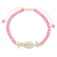 STARFISH & COWRIE SHELL ADJUSTABLE STRING PINK ANKLET