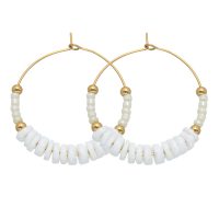 WHITE HEISHI SHELL GOLD HOOPS