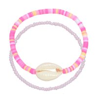 SET OF 2 PINK CORAL TONE HEISHI & SEED BEAD SET W/ COWRIE SHELL
