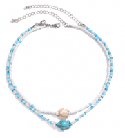 BFF BLUE & NATURAL TURTLE SEED BEAD CHOKER SET
