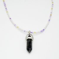 PURPLE SEED BEAD CHOKER W/ AMETHYST POINT