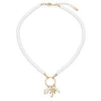 WHITE HEISHI CHOKER W/ GOLD CIRCLE & TROPICAL CHARMS