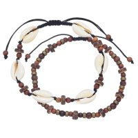 SET OF 2 RUSTIC BRASS & COCONUT ANKLETS