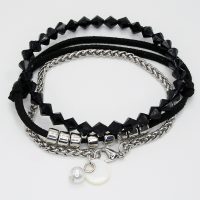 SET OF 3 BLACK & SILVER BRACELETS
