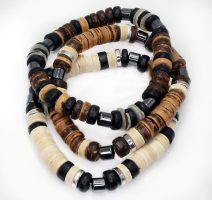 SET OF 3 CHUNKY LIGHT COCONUT & HEMATITE BRACELETS