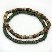 SET OF 2 KHAKI & BROWN COCONUT BRACELETS