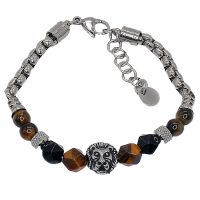 STAINLESS STEEL LION CHAIN BRACELET W/ TIGER EYE