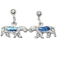 BLUE GLITTER/RHODIUM TIGER EARRING