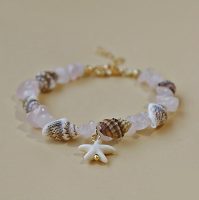 ROSE QUARTZ CHIP, SEASTAR AND SHELL BRACELET