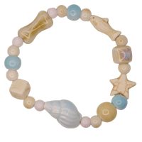 BR8223 PASTEL BLUE SHELL CERAMIC BEAD BRACELET