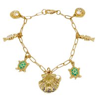 BR8241 PAPERCLIP MARINE CHARMS GOLD BRACELET
