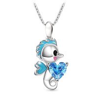 SEAHORSE BLUE CRYSTAL HEART PENDANT