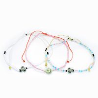 3-PIECE BEADED ANKLETS WITH TURTLES AND SHELL