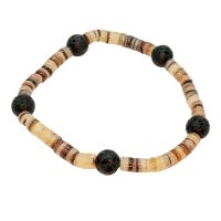 NATURAL SHELL BRACELET W/ LAVA BEADS