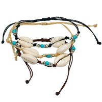 SET OF 3 BROWN, BLK, & CREAM COWRIE SHELL BRACELETS