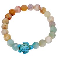 BR8174 BLUE TURTLE FROSTED STONE BEADS BRACELET