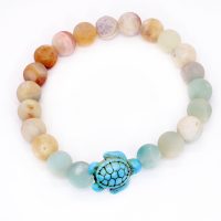 BR8174 BLUE TURTLE FROSTED STONE BEADS BRACELET