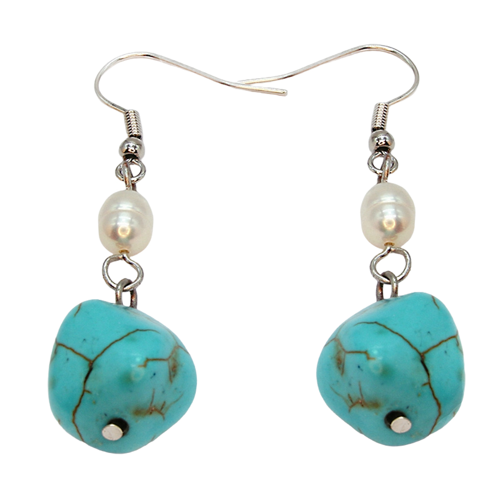 DYED HOWLITE BLOB W/ PEARL EARRINGS
