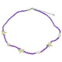 PURPLE SEED BEAD WHITE STARS CHOKER