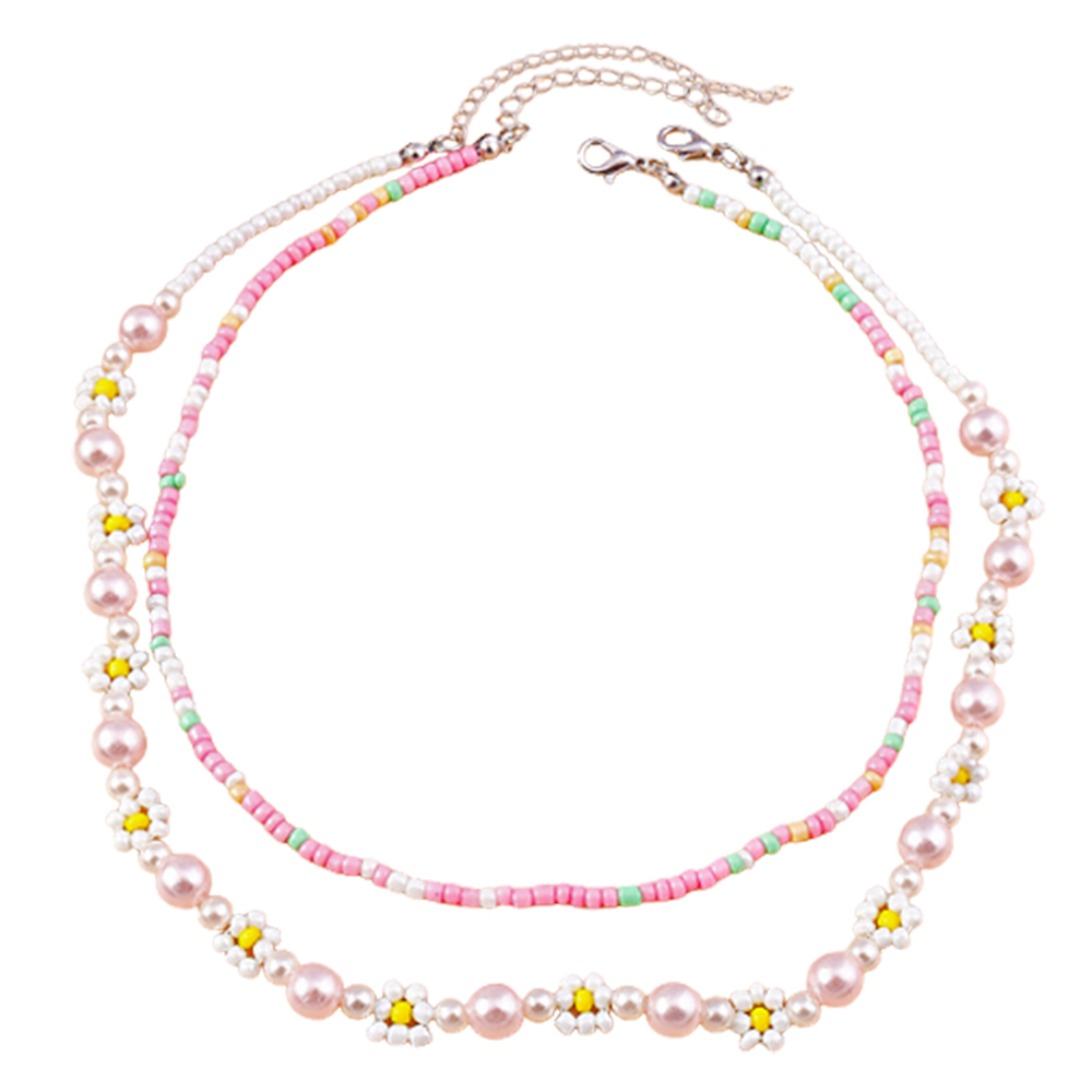 SET OF 2 DAISY SEED BEAD CHOKERS