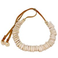 P8179 BROWN SUEDE CHOKER WITH MULTI COWRIE SHELLS