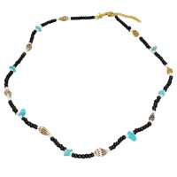 P8190 BLACK BEADED CHOKER WITH SHELLS