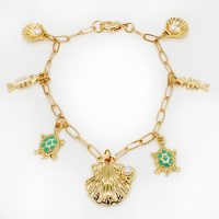 BR8241 PAPERCLIP MARINE CHARMS GOLD BRACELET