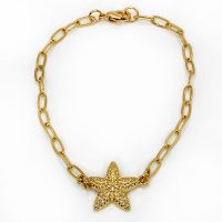 BR8242 PAPERCLIP STARFISH CHARM GOLD BRACELET