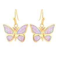 E2154 PINK SYNTHETIC OPAL GOLD BUTTERFLY EARRINGS