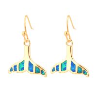 E2156 GREEN SYNTHETIC OPAL GOLD WHALETAIL EARRINGS