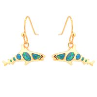 E2160 GREEN SYNTHETIC OPAL GOLD WHALESHARK EARRINGS