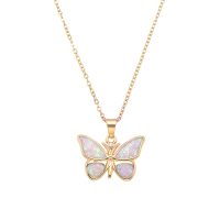 P8226 PINK SYNTHETIC OPAL GOLD BUTTERFLY PENDANT