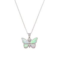 P8227 PINK SYNTHETIC OPAL GOLD BUTTERFLY PENDANT