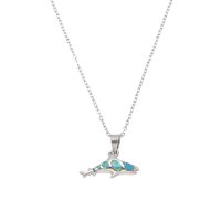 P8229 GREEN SYNTHETIC OPAL STEEL WHALESHARK PENDANT
