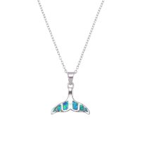 P8235 BLUE SYNTHETIC OPAL STEEL WHALETAIL PENDANT