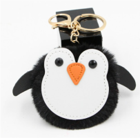 K8263 BLACK POMPOM PENGUIN FACE KEYRING