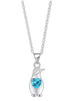 P8259 BLUE  CRYSTAL HEART PENGUIN PENDANT