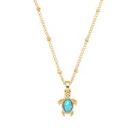 P8274 TINY GREEN TURTLE GOLD CHAIN PENDANT